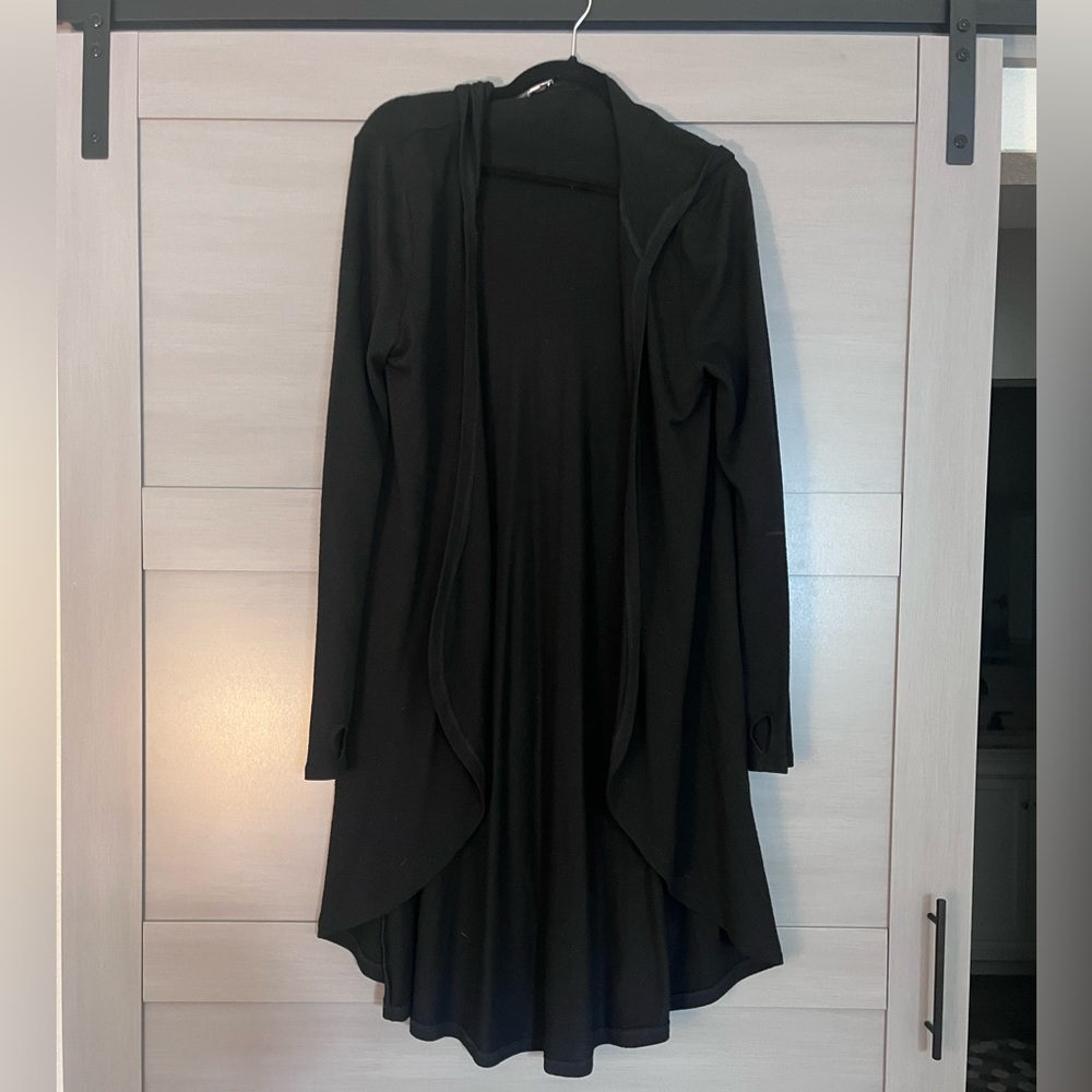 Long black hooded cardigan